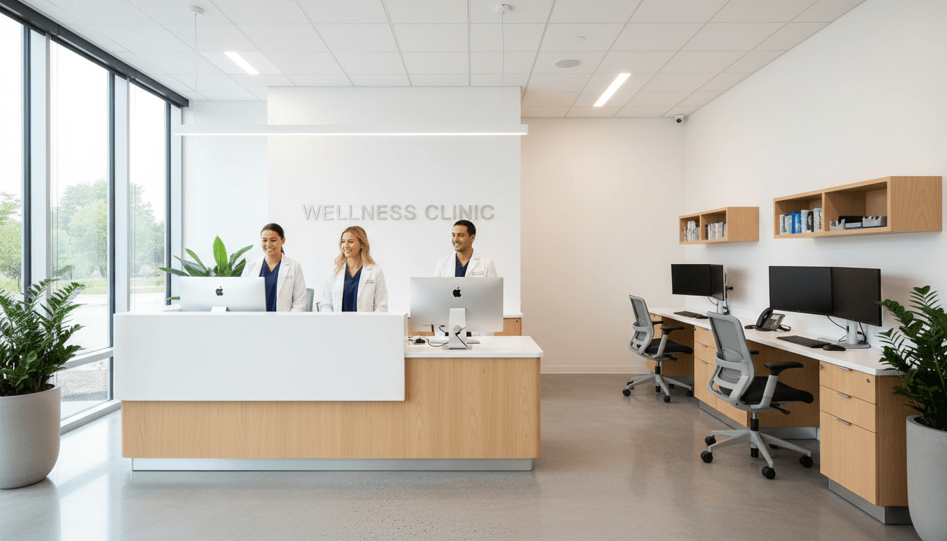 Modern medical clinic office interior with professional workspace